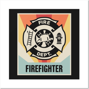 Vintage Style Firefighter Logo Poster Posters and Art